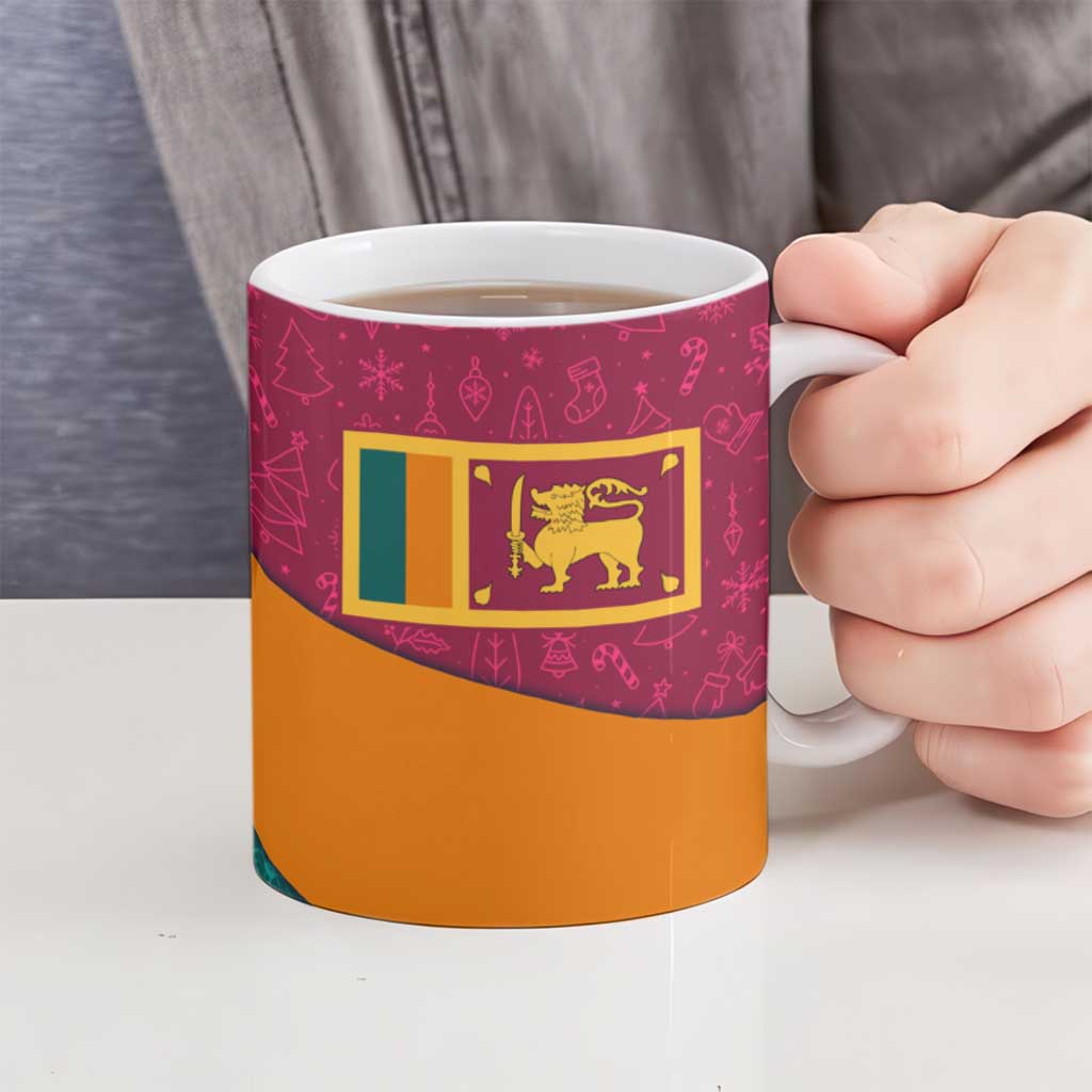 Sri Lanka Christmas Ceramic Mug with Santa Hat Fish Ocean Icons and Tri Color Festive Design - Wonder Print Shop