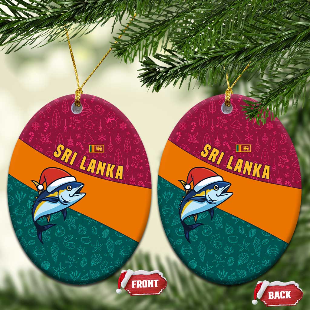 Sri Lanka Christmas Ceramic Ornament with Santa Hat Fish Ocean Icons and Tri Color Festive Design - Wonder Print Shop