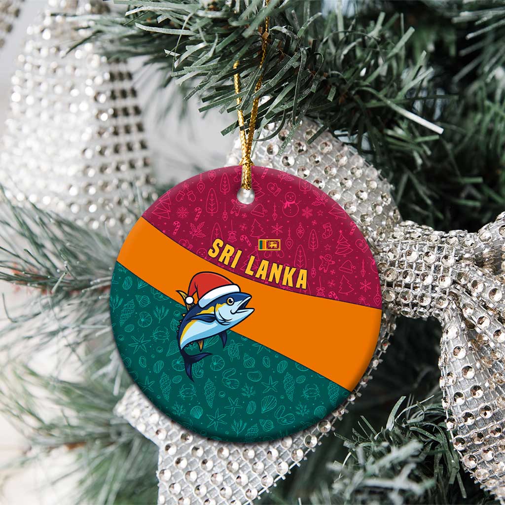 Sri Lanka Christmas Ceramic Ornament with Santa Hat Fish Ocean Icons and Tri Color Festive Design - Wonder Print Shop