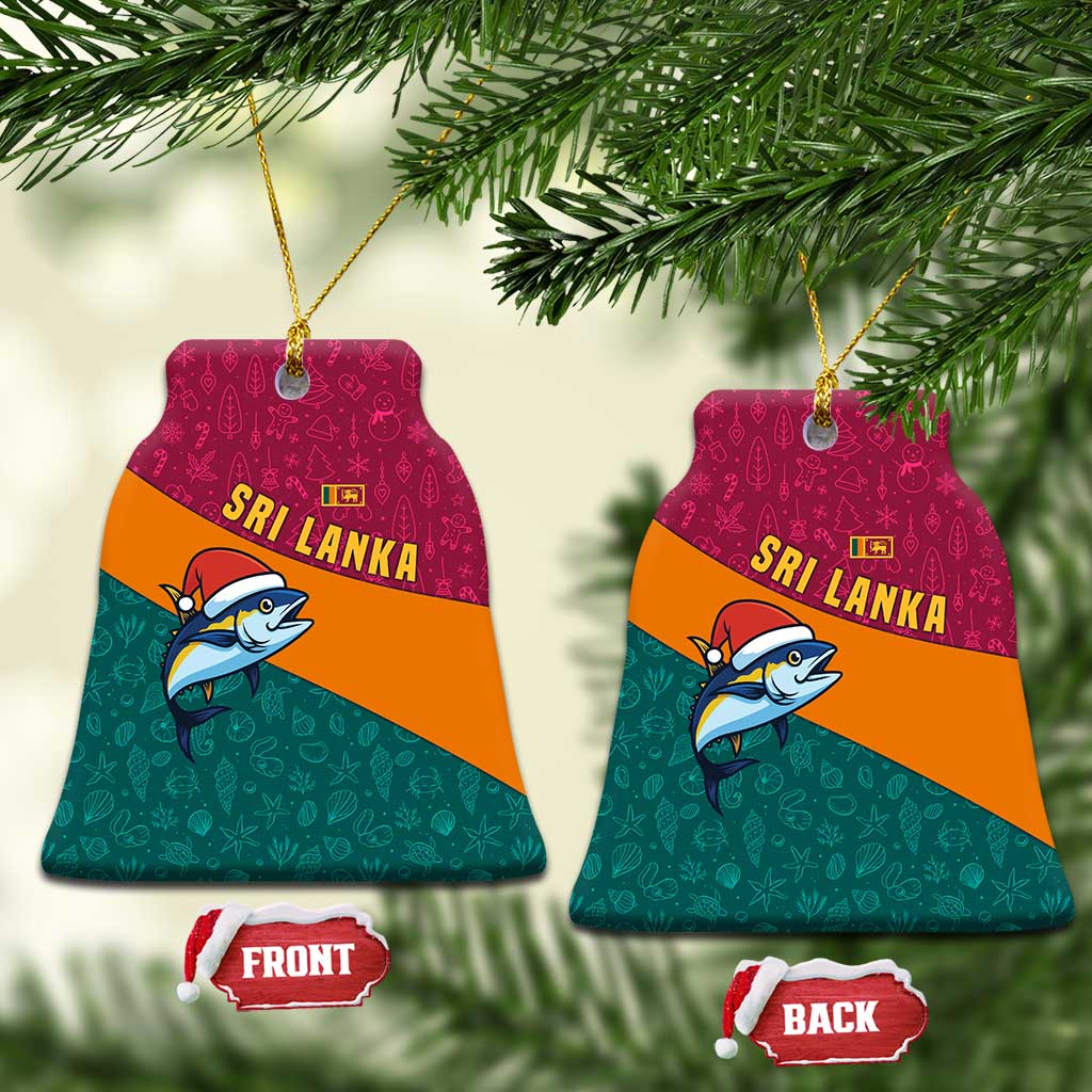 Sri Lanka Christmas Ceramic Ornament with Santa Hat Fish Ocean Icons and Tri Color Festive Design - Wonder Print Shop