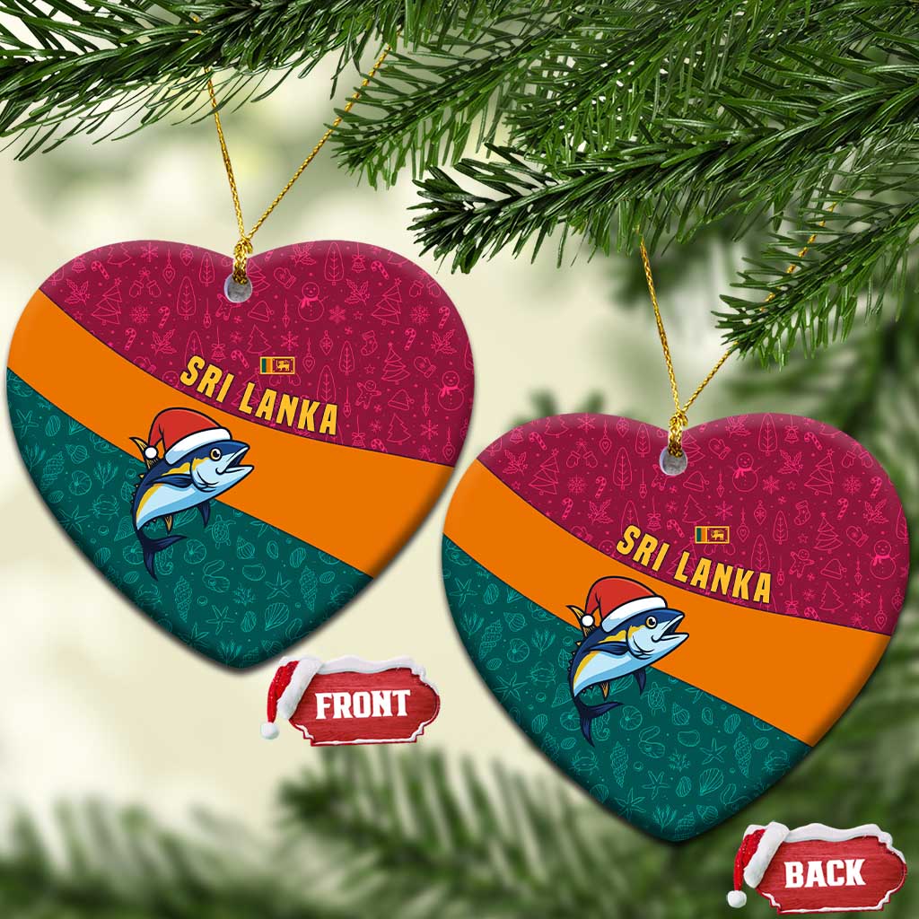 Sri Lanka Christmas Ceramic Ornament with Santa Hat Fish Ocean Icons and Tri Color Festive Design - Wonder Print Shop