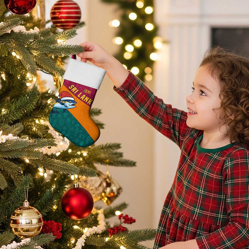 Sri Lanka Christmas Stocking with Santa Hat Fish Ocean Icons and Tri Color Festive Design - Wonder Print Shop