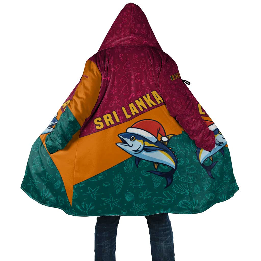 Sri Lanka Christmas Cloak with Santa Hat Fish Ocean Icons and Tri Color Festive Design - Wonder Print Shop