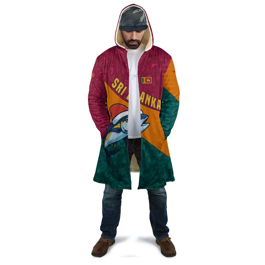 Sri Lanka Christmas Cloak with Santa Hat Fish Ocean Icons and Tri Color Festive Design - Wonder Print Shop