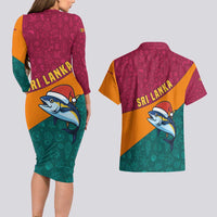 Sri Lanka Christmas Couples Matching Long Sleeve Bodycon Dress and Hawaiian Shirt with Santa Hat Fish Ocean Icons and Tri Color Festive Design - Wonder Print Shop