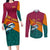 Sri Lanka Christmas Couples Matching Long Sleeve Bodycon Dress and Long Sleeve Button Shirt with Santa Hat Fish Ocean Icons and Tri Color Festive Design - Wonder Print Shop