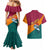 Sri Lanka Christmas Couples Matching Mermaid Dress and Hawaiian Shirt with Santa Hat Fish Ocean Icons and Tri Color Festive Design - Wonder Print Shop