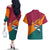 Sri Lanka Christmas Couples Matching Off The Shoulder Long Sleeve Dress and Hawaiian Shirt with Santa Hat Fish Ocean Icons and Tri Color Festive Design - Wonder Print Shop