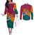 Sri Lanka Christmas Couples Matching Off The Shoulder Long Sleeve Dress and Long Sleeve Button Shirt with Santa Hat Fish Ocean Icons and Tri Color Festive Design - Wonder Print Shop