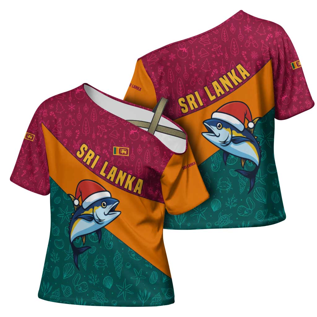 Sri Lanka Christmas Cross Shoulder Shirt with Santa Hat Fish Ocean Icons and Tri Color Festive Design - Wonder Print Shop