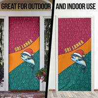 Sri Lanka Christmas Door Cover with Santa Hat Fish Ocean Icons and Tri Color Festive Design - Wonder Print Shop