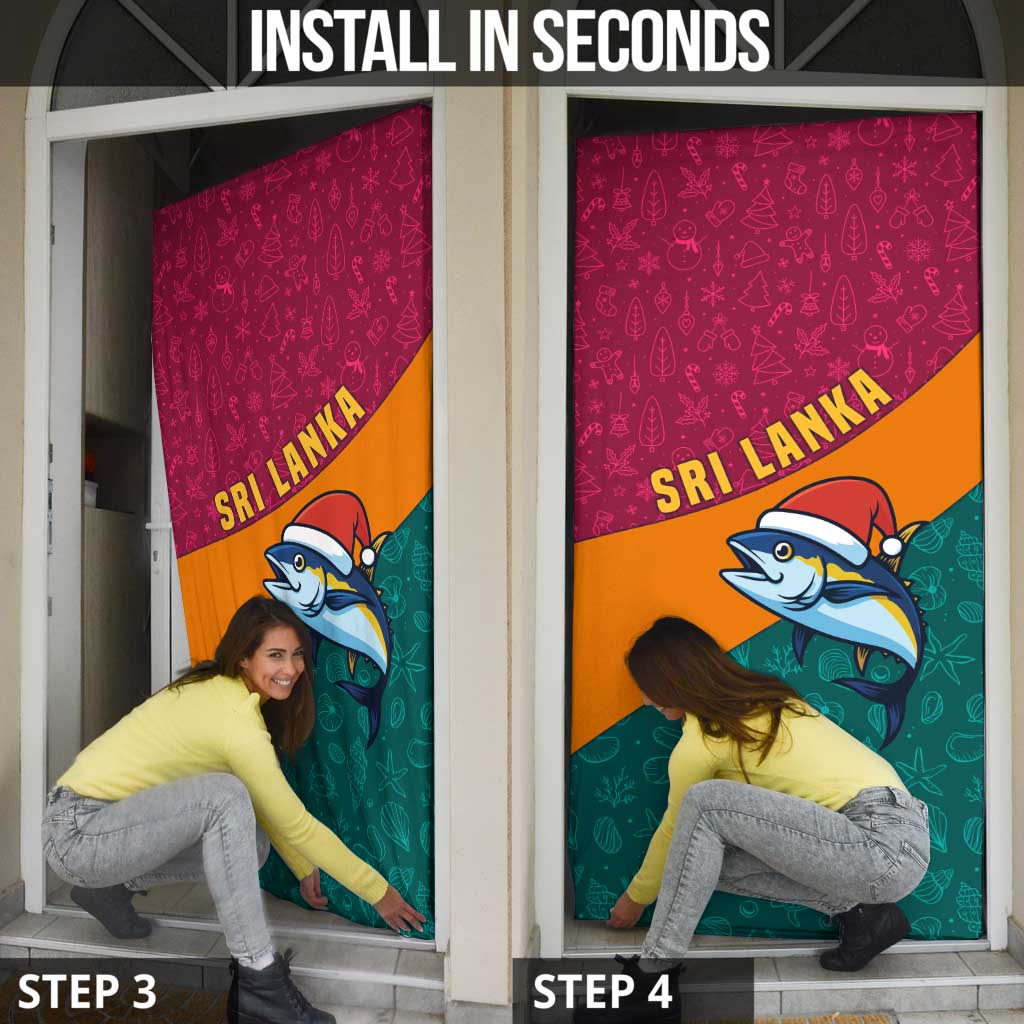 Sri Lanka Christmas Door Cover with Santa Hat Fish Ocean Icons and Tri Color Festive Design - Wonder Print Shop