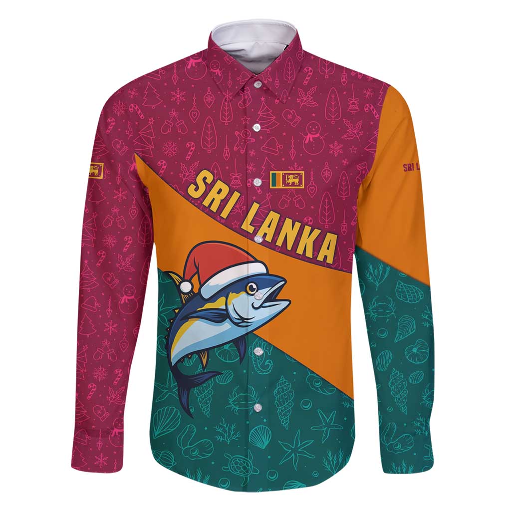 Sri Lanka Christmas Family Matching Long Sleeve Bodycon Dress and Hawaiian Shirt with Santa Hat Fish Ocean Icons and Tri Color Festive Design - Wonder Print Shop