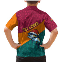 Sri Lanka Christmas Family Matching Mermaid Dress and Hawaiian Shirt with Santa Hat Fish Ocean Icons and Tri Color Festive Design - Wonder Print Shop