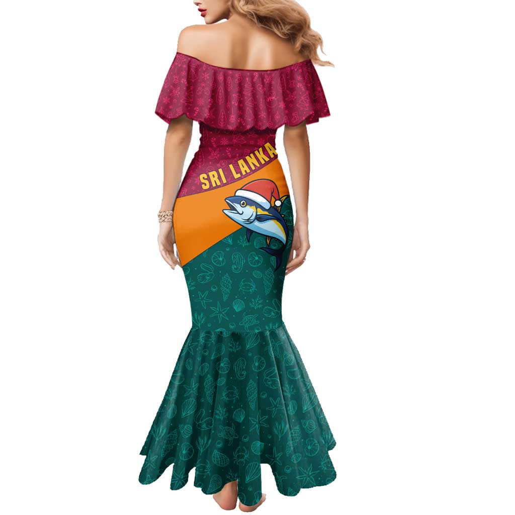 Sri Lanka Christmas Family Matching Mermaid Dress and Hawaiian Shirt with Santa Hat Fish Ocean Icons and Tri Color Festive Design - Wonder Print Shop