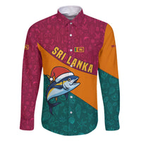 Sri Lanka Christmas Family Matching Off The Shoulder Long Sleeve Dress and Hawaiian Shirt with Santa Hat Fish Ocean Icons and Tri Color Festive Design - Wonder Print Shop