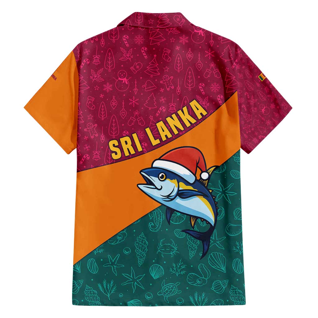 Sri Lanka Christmas Family Matching Off Shoulder Maxi Dress and Hawaiian Shirt with Santa Hat Fish Ocean Icons and Tri Color Festive Design - Wonder Print Shop