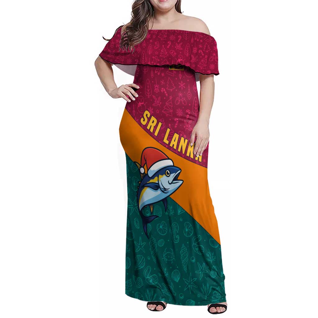 Sri Lanka Christmas Family Matching Off Shoulder Maxi Dress and Hawaiian Shirt with Santa Hat Fish Ocean Icons and Tri Color Festive Design - Wonder Print Shop