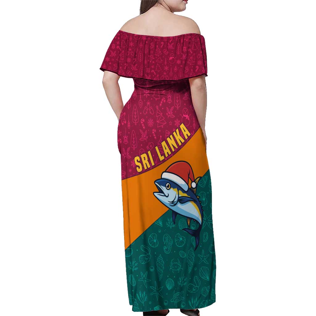 Sri Lanka Christmas Family Matching Off Shoulder Maxi Dress and Hawaiian Shirt with Santa Hat Fish Ocean Icons and Tri Color Festive Design - Wonder Print Shop