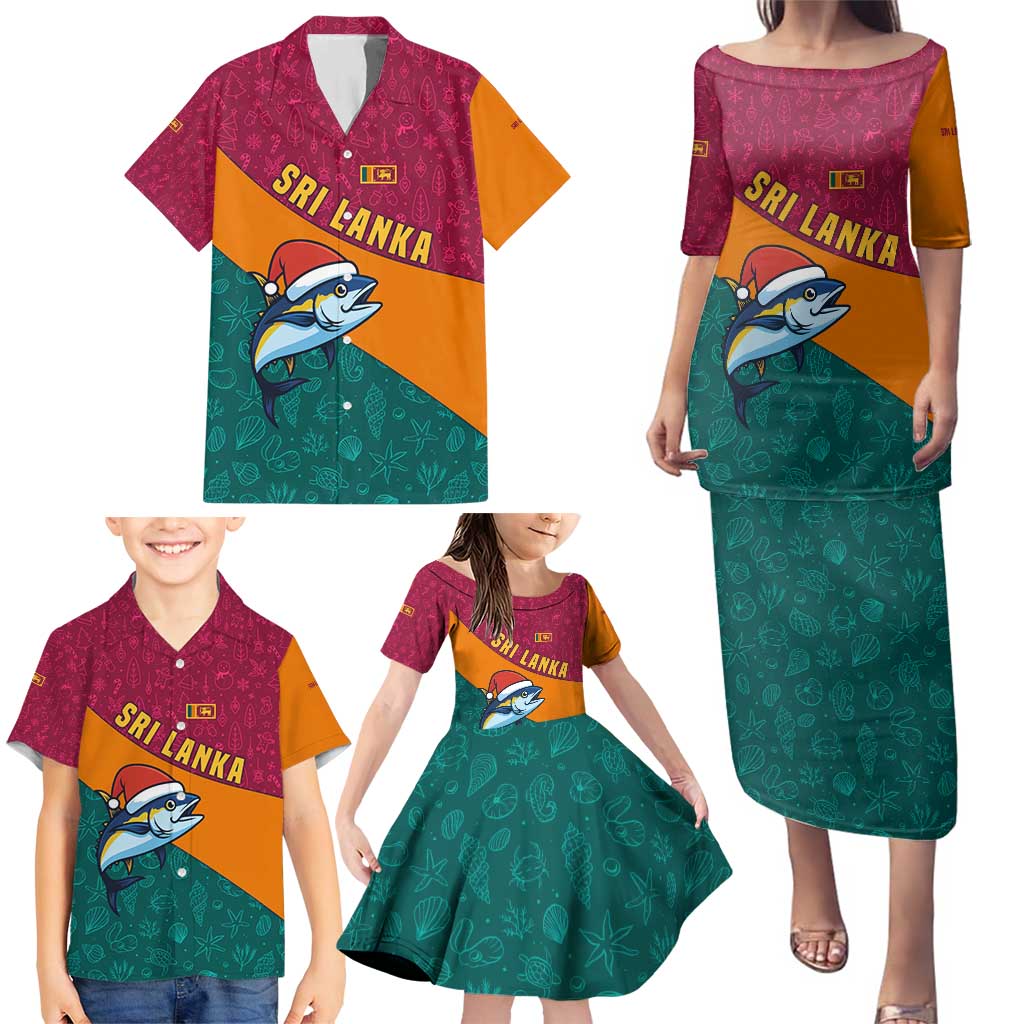 Sri Lanka Christmas Family Matching Puletasi and Hawaiian Shirt with Santa Hat Fish Ocean Icons and Tri Color Festive Design - Wonder Print Shop