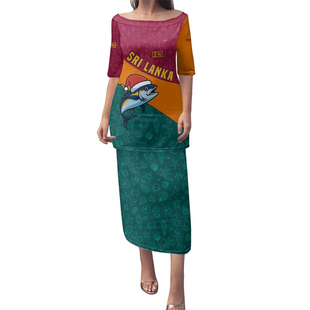 Sri Lanka Christmas Family Matching Puletasi and Hawaiian Shirt with Santa Hat Fish Ocean Icons and Tri Color Festive Design - Wonder Print Shop