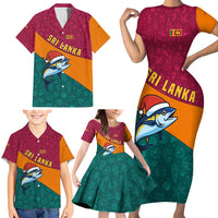 Sri Lanka Christmas Family Matching Short Sleeve Bodycon Dress and Hawaiian Shirt with Santa Hat Fish Ocean Icons and Tri Color Festive Design - Wonder Print Shop
