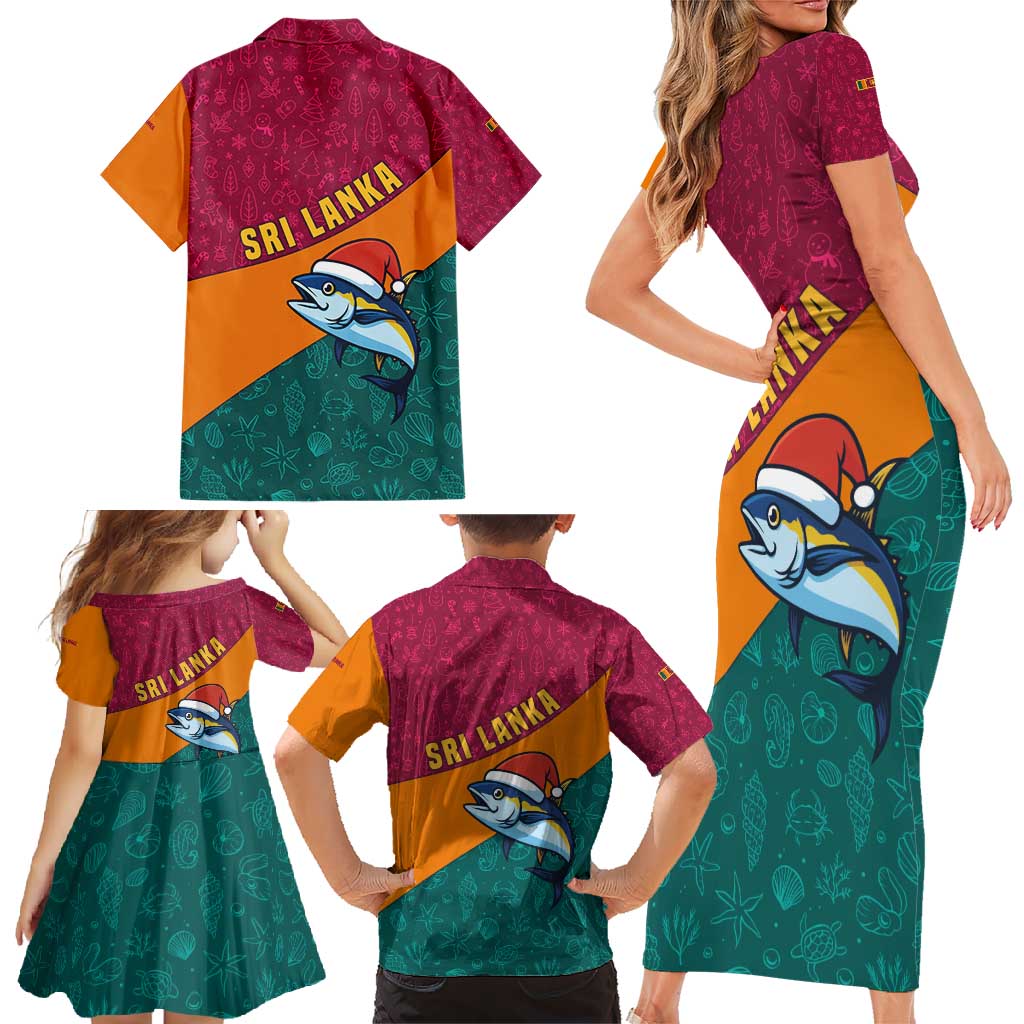 Sri Lanka Christmas Family Matching Short Sleeve Bodycon Dress and Hawaiian Shirt with Santa Hat Fish Ocean Icons and Tri Color Festive Design - Wonder Print Shop