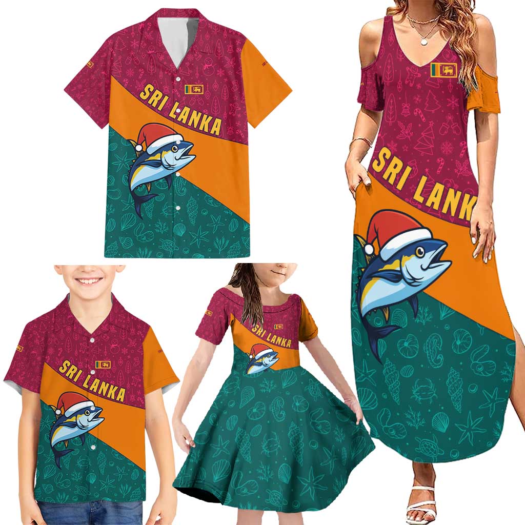 Sri Lanka Christmas Family Matching Summer Maxi Dress and Hawaiian Shirt with Santa Hat Fish Ocean Icons and Tri Color Festive Design - Wonder Print Shop