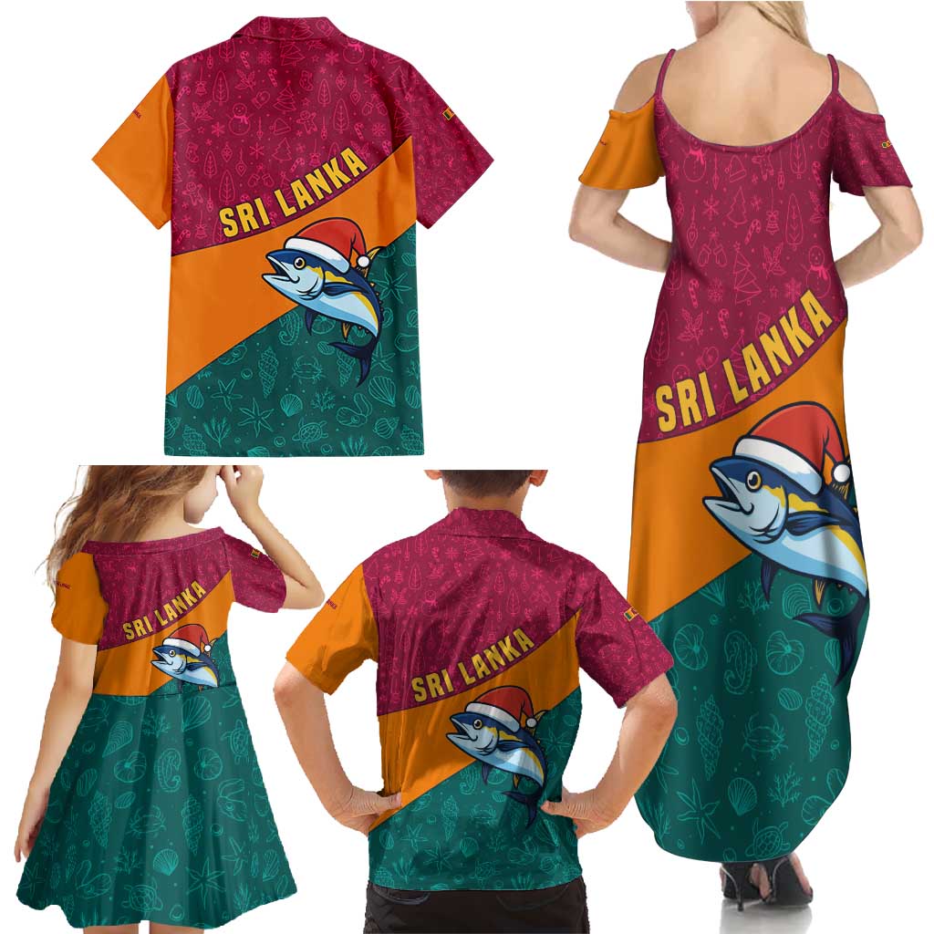 Sri Lanka Christmas Family Matching Summer Maxi Dress and Hawaiian Shirt with Santa Hat Fish Ocean Icons and Tri Color Festive Design - Wonder Print Shop