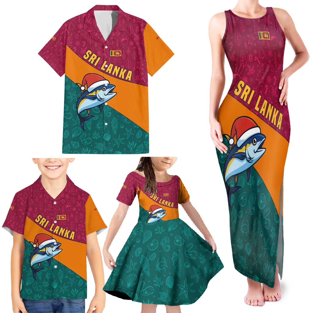 Sri Lanka Christmas Family Matching Tank Maxi Dress and Hawaiian Shirt with Santa Hat Fish Ocean Icons and Tri Color Festive Design - Wonder Print Shop