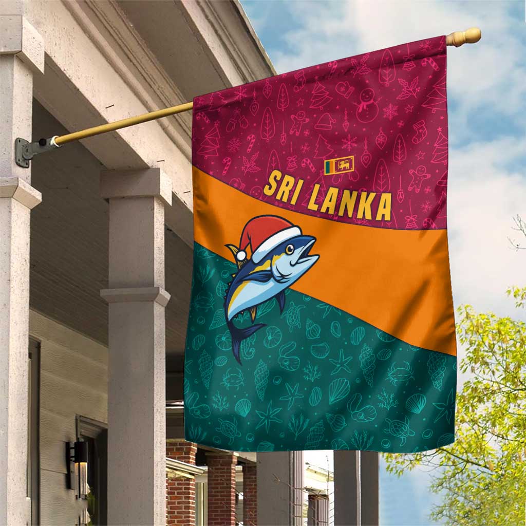 Sri Lanka Christmas Garden Flag with Santa Hat Fish Ocean Icons and Tri Color Festive Design - Wonder Print Shop
