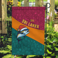Sri Lanka Christmas Garden Flag with Santa Hat Fish Ocean Icons and Tri Color Festive Design - Wonder Print Shop