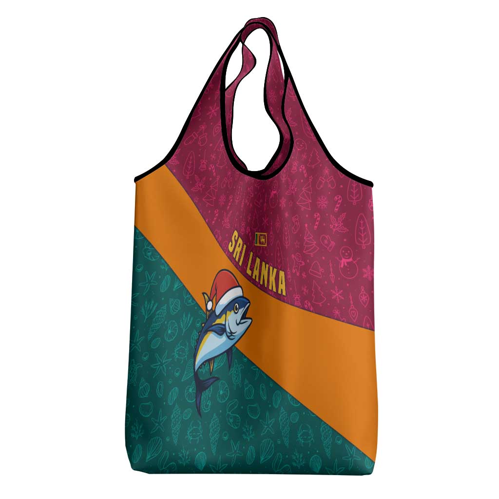 Sri Lanka Christmas Grocery Bag with Santa Hat Fish Ocean Icons and Tri Color Festive Design - Wonder Print Shop