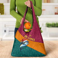 Sri Lanka Christmas Grocery Bag with Santa Hat Fish Ocean Icons and Tri Color Festive Design - Wonder Print Shop