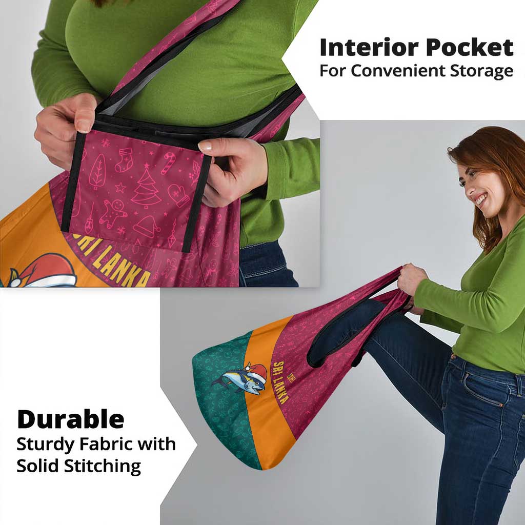 Sri Lanka Christmas Grocery Bag with Santa Hat Fish Ocean Icons and Tri Color Festive Design - Wonder Print Shop