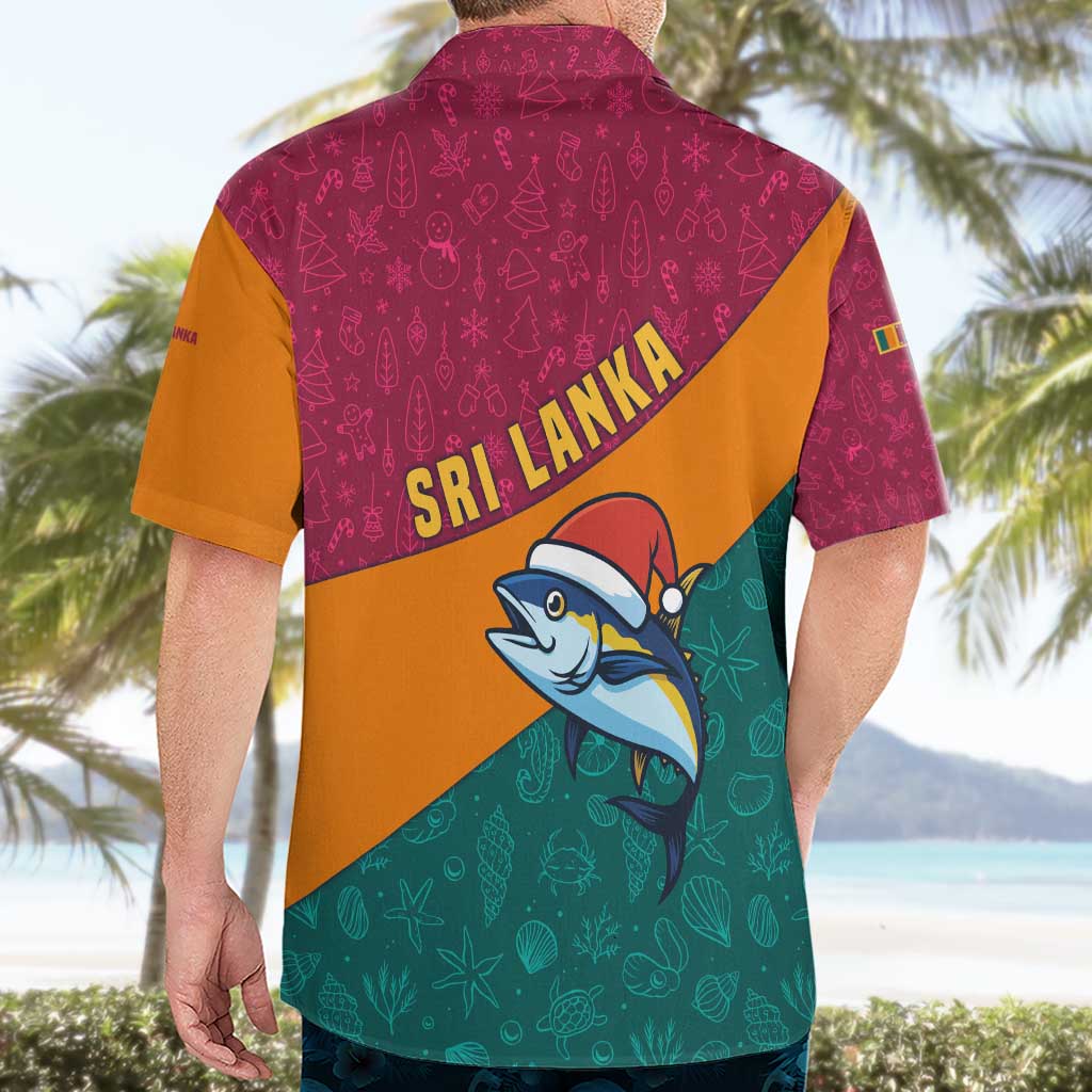 Sri Lanka Christmas Hawaiian Shirt with Santa Hat Fish Ocean Icons and Tri Color Festive Design - Wonder Print Shop