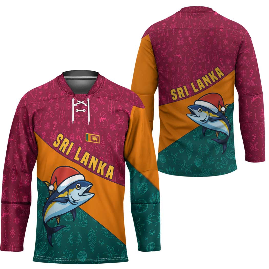 Sri Lanka Christmas Hockey Jersey with Santa Hat Fish Ocean Icons and Tri Color Festive Design - Wonder Print Shop