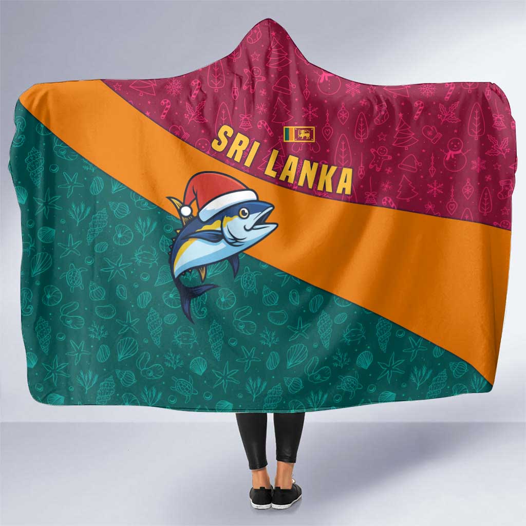 Sri Lanka Christmas Hooded Blanket with Santa Hat Fish Ocean Icons and Tri Color Festive Design - Wonder Print Shop