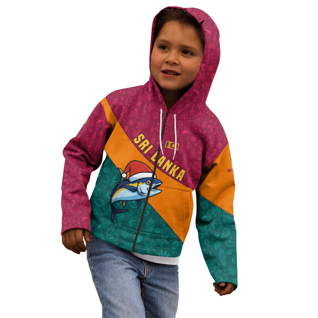 Sri Lanka Christmas Kid Hoodie with Santa Hat Fish Ocean Icons and Tri Color Festive Design - Wonder Print Shop