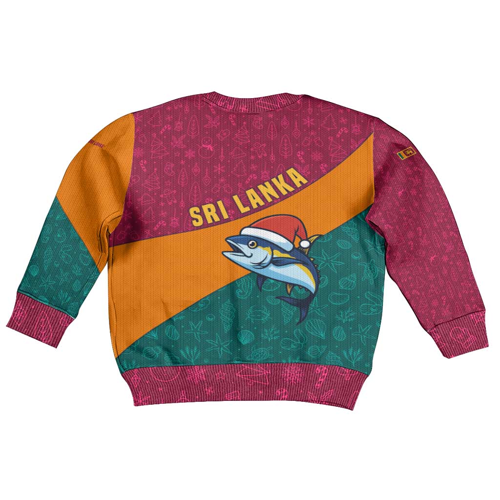 Sri Lanka Christmas Kid Ugly Christmas Sweater with Santa Hat Fish Ocean Icons and Tri Color Festive Design - Wonder Print Shop