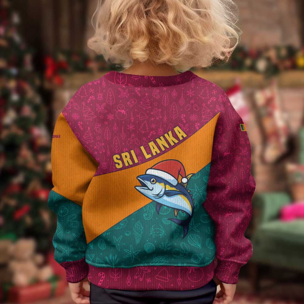 Sri Lanka Christmas Kid Ugly Christmas Sweater with Santa Hat Fish Ocean Icons and Tri Color Festive Design - Wonder Print Shop