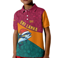 Sri Lanka Christmas Kid Polo Shirt with Santa Hat Fish Ocean Icons and Tri Color Festive Design - Wonder Print Shop