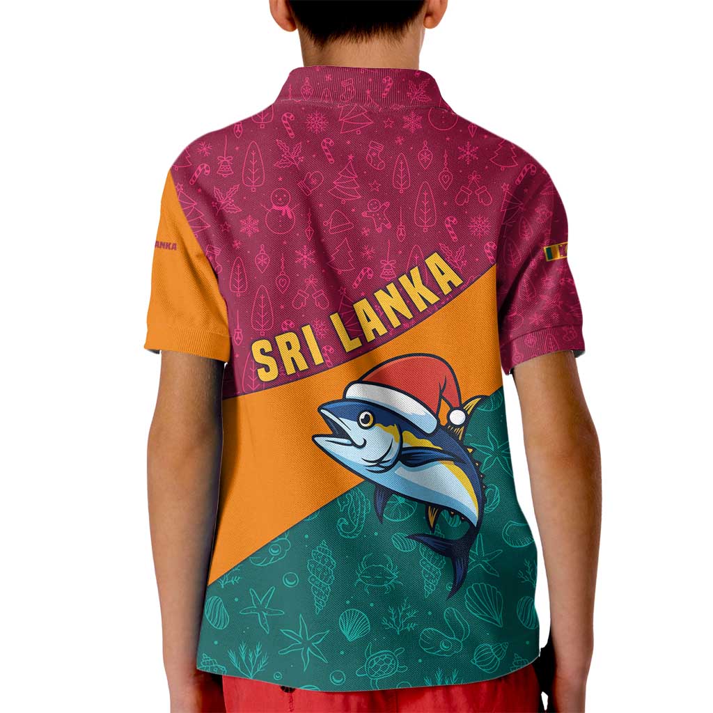 Sri Lanka Christmas Kid Polo Shirt with Santa Hat Fish Ocean Icons and Tri Color Festive Design - Wonder Print Shop