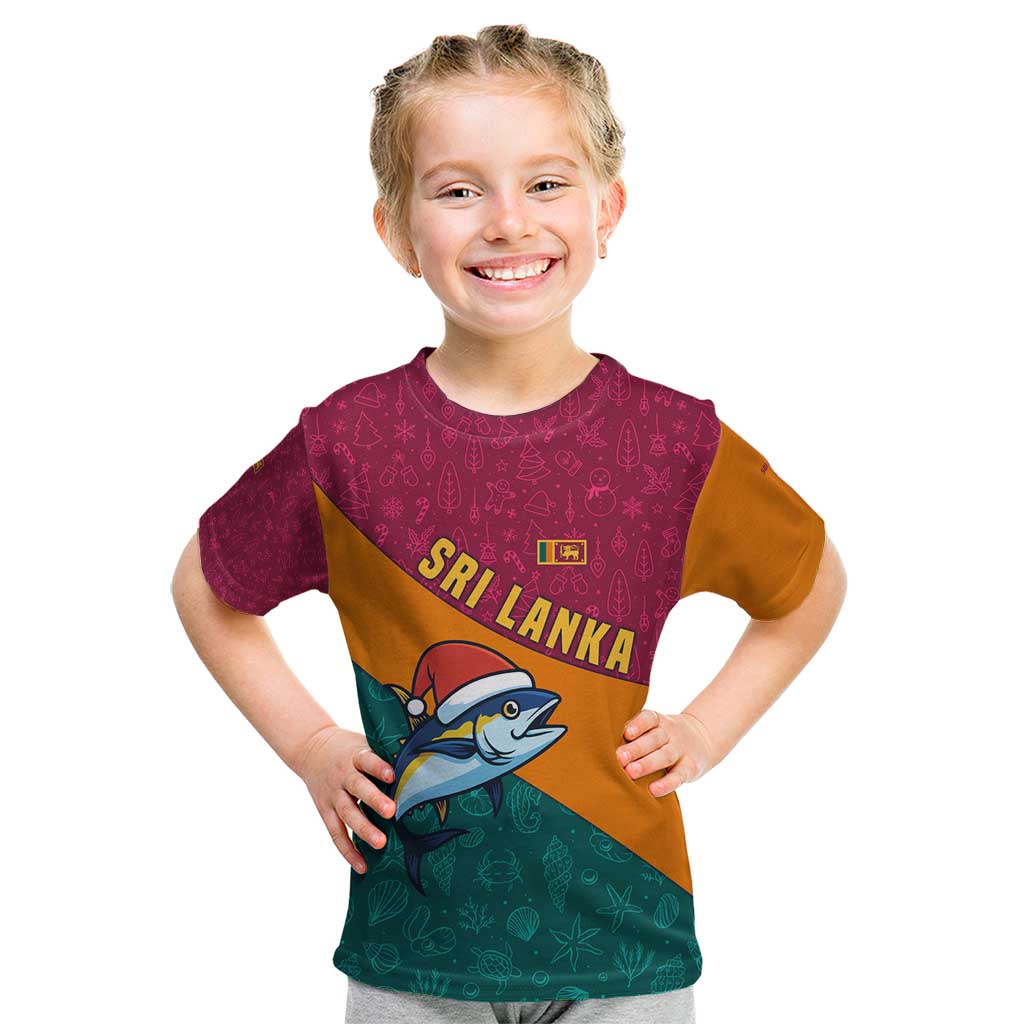 Sri Lanka Christmas Kid T Shirt with Santa Hat Fish Ocean Icons and Tri Color Festive Design - Wonder Print Shop