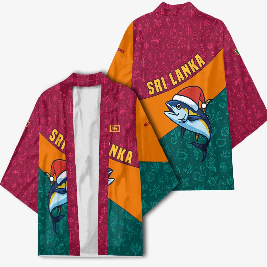 Sri Lanka Christmas Kimono with Santa Hat Fish Ocean Icons and Tri Color Festive Design - Wonder Print Shop
