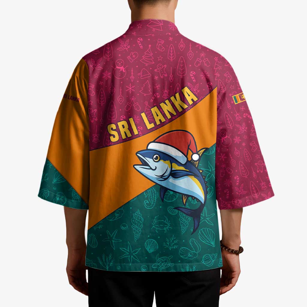 Sri Lanka Christmas Kimono with Santa Hat Fish Ocean Icons and Tri Color Festive Design - Wonder Print Shop