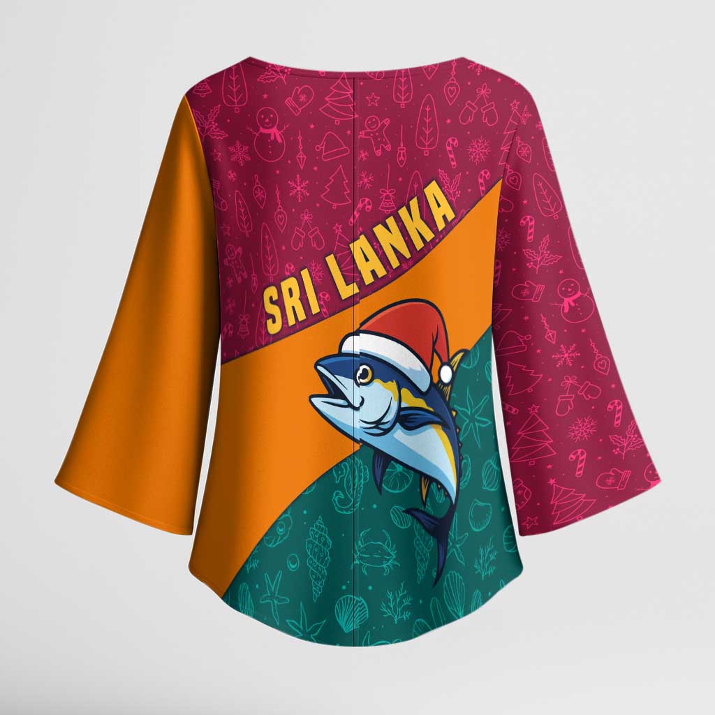 Sri Lanka Christmas Kimono Sleeve Blouse with Santa Hat Fish Ocean Icons and Tri Color Festive Design - Wonder Print Shop