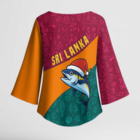 Sri Lanka Christmas Kimono Sleeve Blouse with Santa Hat Fish Ocean Icons and Tri Color Festive Design - Wonder Print Shop