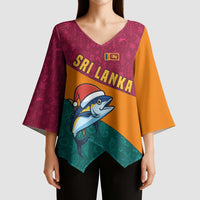 Sri Lanka Christmas Kimono Sleeve Blouse with Santa Hat Fish Ocean Icons and Tri Color Festive Design - Wonder Print Shop