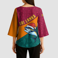 Sri Lanka Christmas Kimono Sleeve Blouse with Santa Hat Fish Ocean Icons and Tri Color Festive Design - Wonder Print Shop